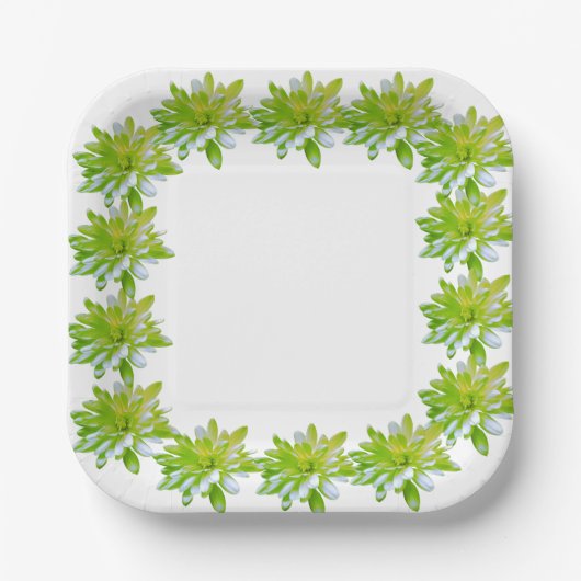 Elegante hellgrüne Blume mit Blumen Pappteller (Vorderseite)