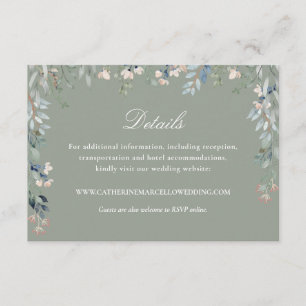 Elegante Hellgrüne Florale Hochzeitsdetails-Kaskad Begleitkarte
