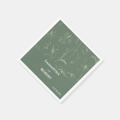 Elegante hellgrüne florale Line-Art-Papiere Serviette (Ecke)