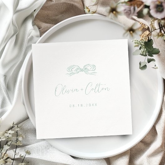 Elegante, hellgrüne Hand gezeichnete Bow-Hochzeit Serviette
