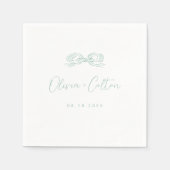 Elegante, hellgrüne Hand gezeichnete Bow-Hochzeit Serviette (Vorderseite)