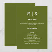 Elegante hellgrüne Monogramm-Hochzeitsprogrammkart Programm (Vorne/Hinten)