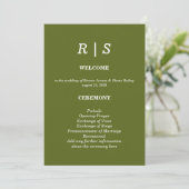 Elegante hellgrüne Monogramm-Hochzeitsprogrammkart Programm (Stehend Vorderseite)