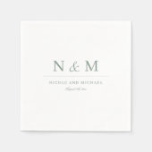 Elegante hellgrüne Monogramm-Initialen-Hochzeit Serviette (Vorderseite)