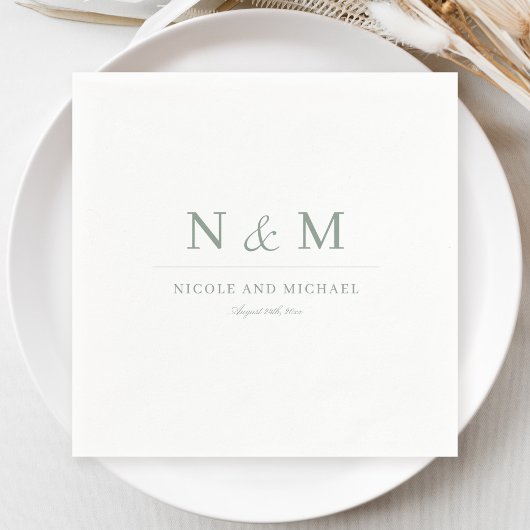 Elegante hellgrüne Monogramm-Initialen-Hochzeit Serviette