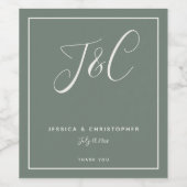 Elegante hellgrüne Monogramm-Initialen Hochzeit Weinetikett (Einzelnes Label)