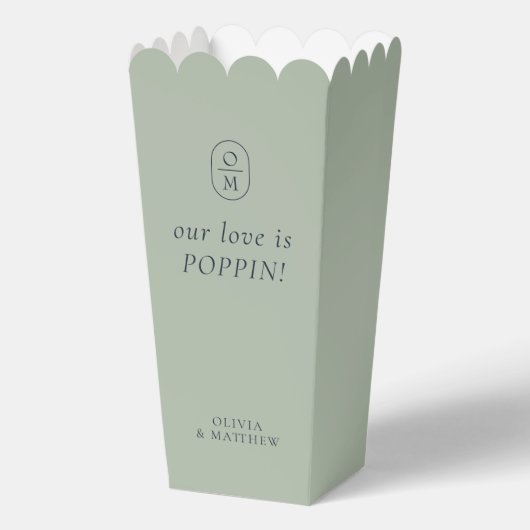 Elegante Hellgrüne Monogramm-Popcorn-Geschenkbox Geschenkschachtel (Vorderseite)