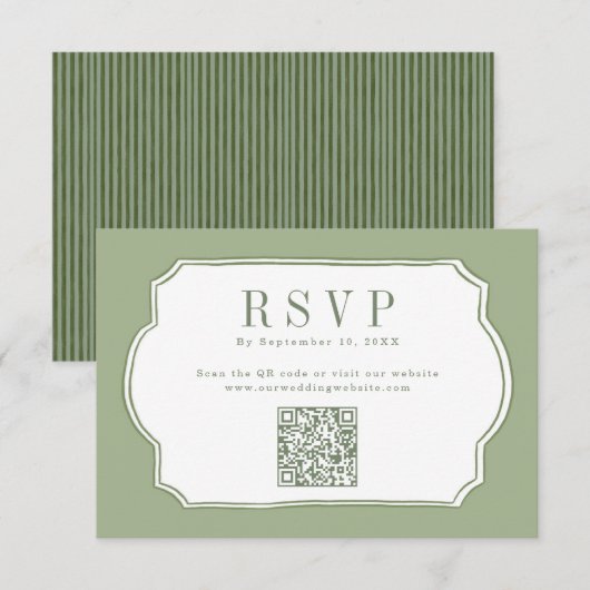 Elegante Hellgrüne QR-Code-Hochzeitswebsite-RSVP Karte (Vorne/Hinten)