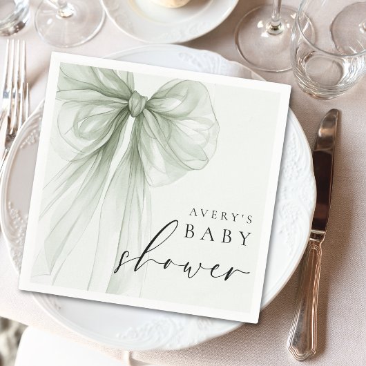 Elegante hellgrüne Schleife Baby Shower Serviette