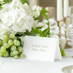 Elegante hellgrüne und beige Hochzeitsplatzkarte Tischnummer