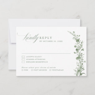 Elegante Hellgrüne Vintage-Klassische Florale Hoch RSVP Karte