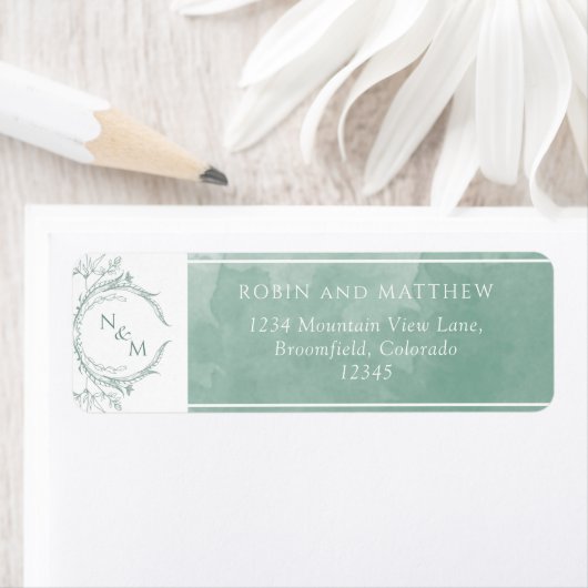 Elegante, hellgrüne Wasserfarbenmonogramm-Hochzeit (Insitu)