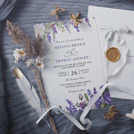 Elegante Helllila Lavendel QR-Code Hochzeit Einladung