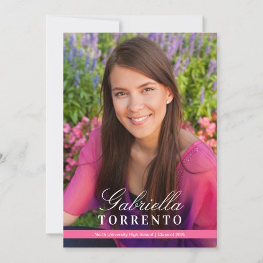 Elegante, hellrosa, benutzerdefinierte Foto-Gradui Einladung (Vorderseite)