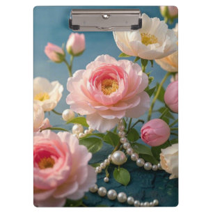 Elegante hellrosa Blume mit Perlen Klemmbrett