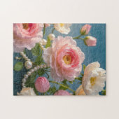 Elegante hellrosa Blume mit Perlen Puzzle (Horizontal)
