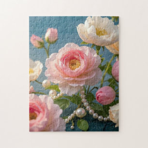 Elegante hellrosa Blume mit Perlen Puzzle
