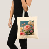Elegante hellrosa Blume mit Perlen Tragetasche (Vorderseite (Produkt))