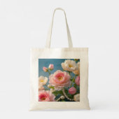 Elegante hellrosa Blume mit Perlen Tragetasche (Rückseite)