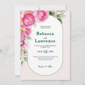 Elegante hellrosa botanische Hochzeit Einladung (Vorderseite)