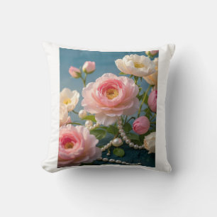 Elegante hellrosa errötende Blumen mit Perlen  Kissen