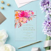 Elegante, hellrosa, florale Hochzeit Acryleinladungen (In Situ (Hochzeit))