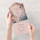 Elegante, hellrosa, florale Hochzeit All In One Einladung (Abreißen)