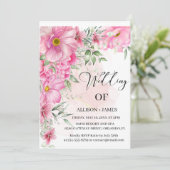 Elegante, hellrosa, florale Hochzeit Einladung (Stehend Vorderseite)