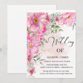 Elegante, hellrosa, florale Hochzeit Einladung (Vorne/Hinten)