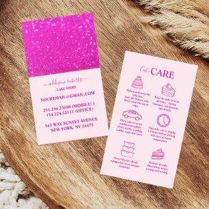 Elegante Hellrosa Glitter Chic Tortenpflege Visitenkarte