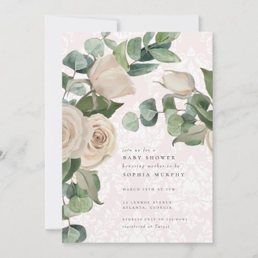 Elegante hellrosa Hütte Rose Babydusche Einladung (Vorderseite)