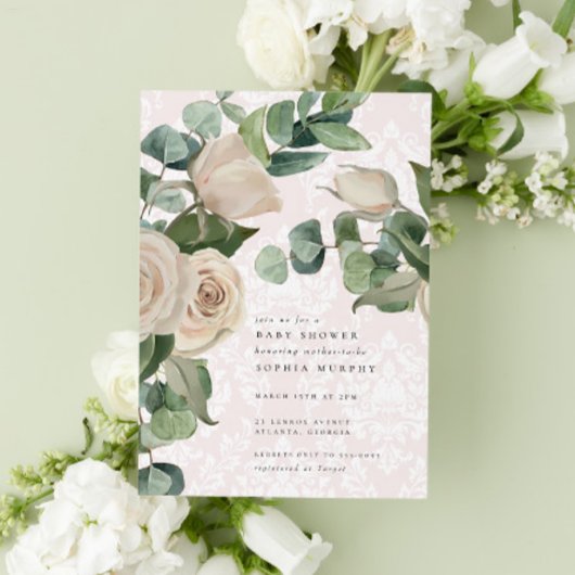 Elegante hellrosa Hütte Rose Babydusche Einladung