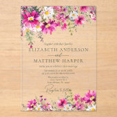 Elegante, hellrosa Wildblumen Blumenhochzeit Acryleinladungen (Vorderseite)