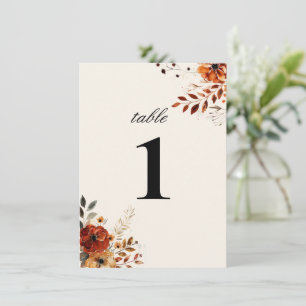 Elegante Herbst-Aquarell-Hochzeitstisch-Nummer Einladung
