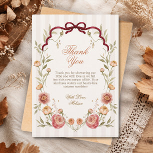 Elegante Herbst-Blumen-Baby-Party Dankeskarte
