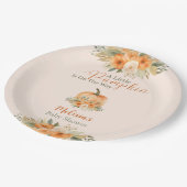 Elegante Herbst-Blumen-Orange-Kürbis-Baby-Party Pappteller (Schrägansicht)