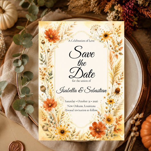 Elegante Herbst-Blumenhochzeit Save The Date