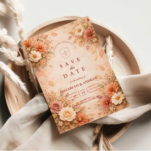 Elegante Herbst-Blumenhochzeit Save The Date