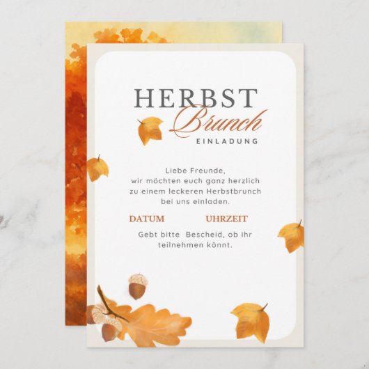Elegante Herbst Brunch Einladung Creme & Orange (Vorne/Hinten)