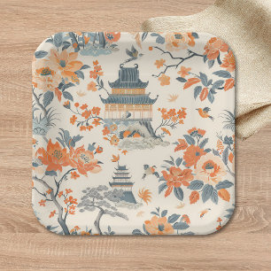 Elegante Herbst-Chinoiserie-Papierplatte Pappteller