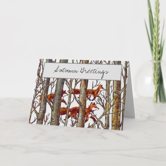 Elegante Herbst-Fox-Holzbaum-Malerei Poesie Karte (Vorderseite)