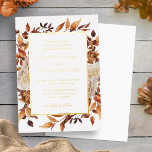 Elegante Herbst-Gold-Hochzeit Folieneinladung
