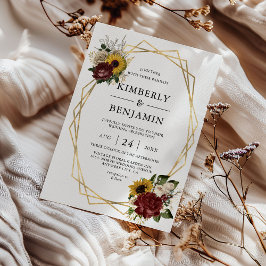 Elegante Herbst-Hochzeit mit geometrischen Rahmen Einladung