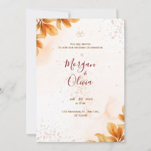 Elegante Herbst-Hochzeitseinladung mit goldenen Ri Einladung