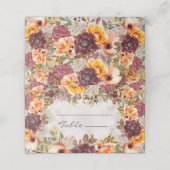 Elegante Herbst Orange Burgund Hochzeit Platzkarte (Außenseite Aufgefaltet)