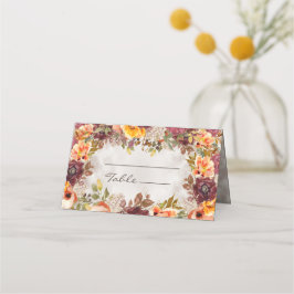 Elegante Herbst Orange Burgund Hochzeit Platzkarte