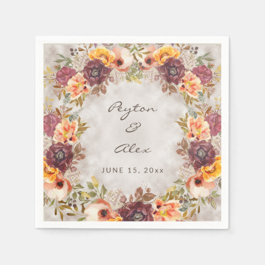 Elegante Herbst Orange Burgund Hochzeit Serviette (Vorderseite)