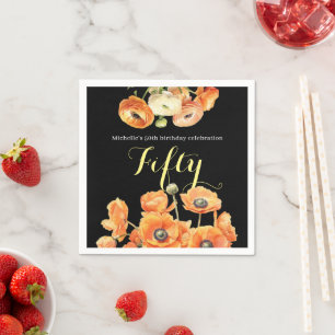 Elegante Herbst Orange Floral 50. Geburtstagsparty Serviette