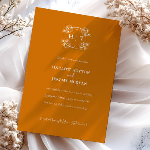 Elegante Herbst-Orange-Monogramm-Hochzeit Einladung