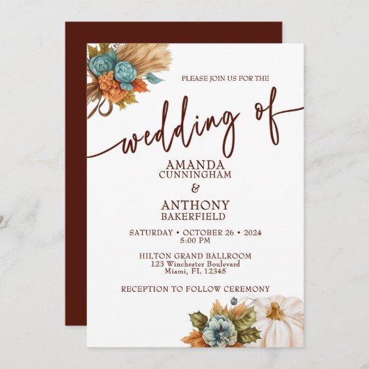 Elegante Herbst Pumpkin Hochzeit im Herbst Einladu Einladung (Vorne/Hinten)